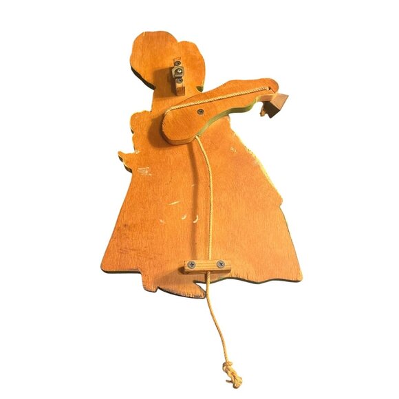 Vtg Handmade Painted Wooden Pull String Bell-Ringing Lady Figurine Wall Decor - Picture 4 of 6
